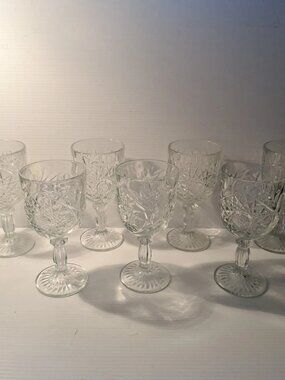 Set of 7 Libbey Hobstar Stemmed Water Goblets